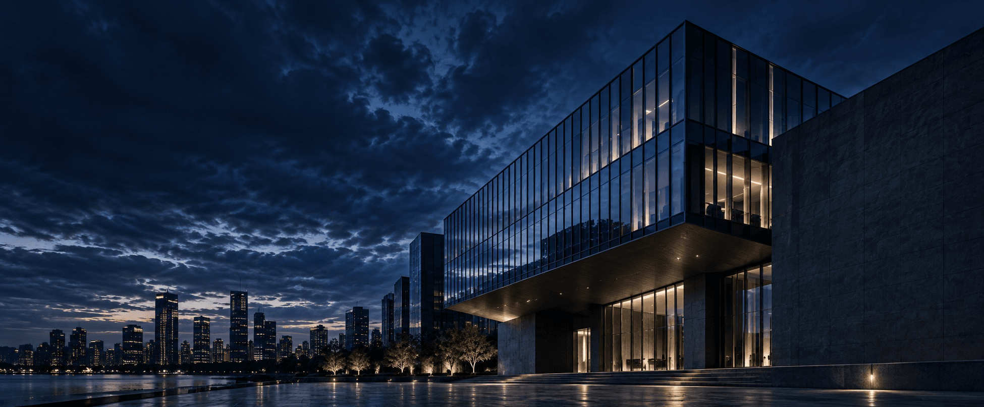 Abstract blue-lit architectural setting